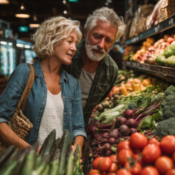 Seniori fericiți pregătind o masă sănătoasă